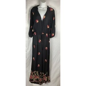 Liv‎ Los Angeles Women's Size L  Black Embroidered Gauze Jumpsuit Drawstring